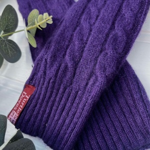 Cashmere Fingerless Gloves - Purple Cable Knit